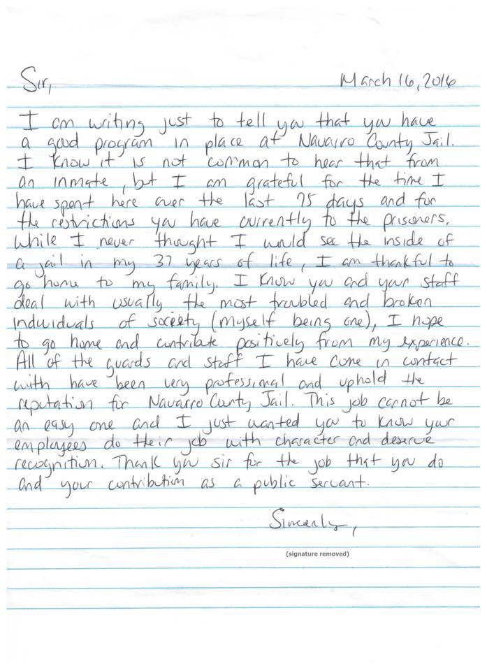 A letter from an inmate. Details below